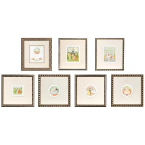 ELIZABETH HARBOUR (ENGLISH, 20TH/21ST CENTURY): SEVEN FRAMED WORKS DEPICTING NURSURY RHYMES